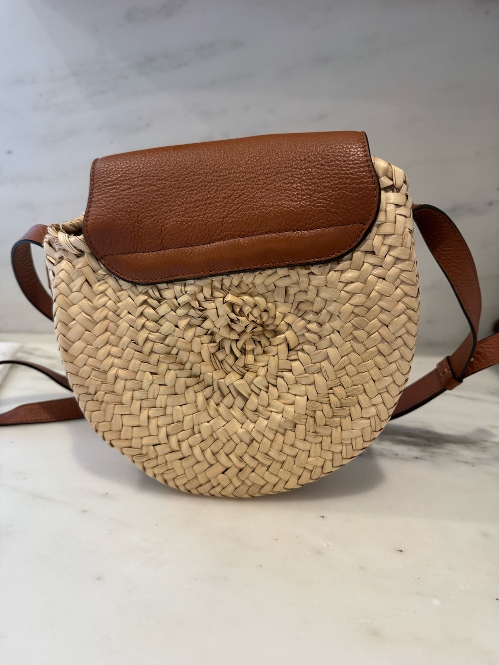 Chloe Brown Leather & Woven Straw Crossbody Bag - Picture 2 of 6